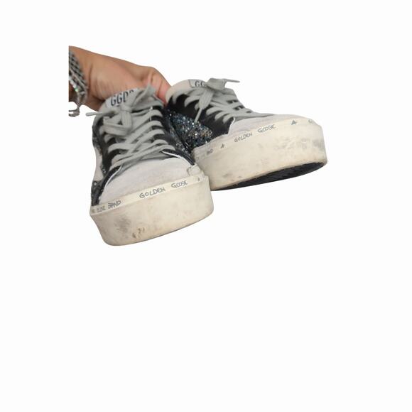 Golden Goose Glitter Suede Hi Star Lace Up Low Top Sneaker Silver Size 39 - Picture 6 of 10